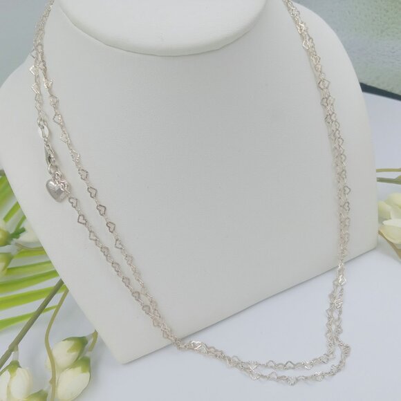 Vintage Sterling Silver Heart Link Necklace - Picture 12 of 14